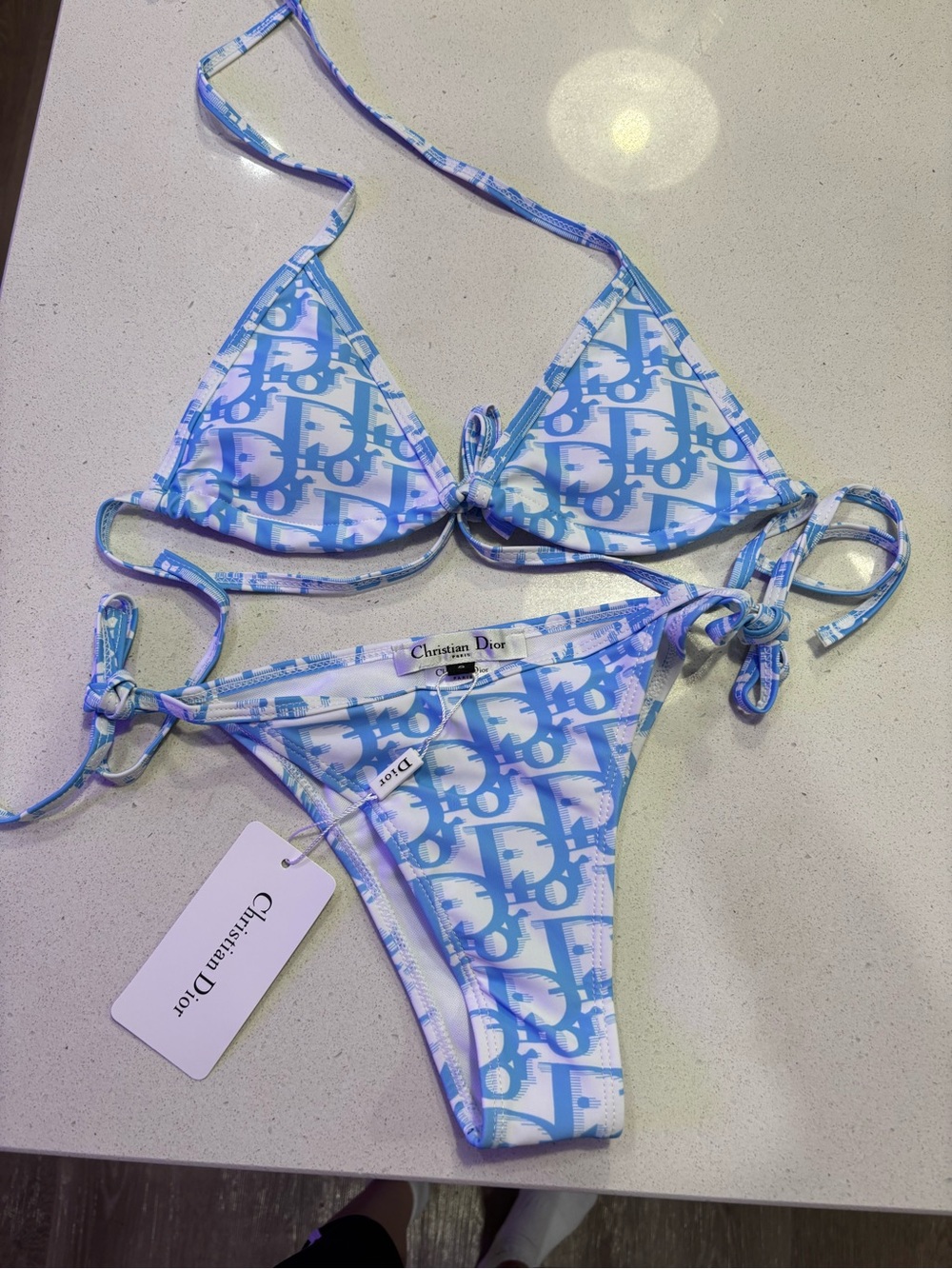 Christian Dior Blue Logo Triangle Bikini Set